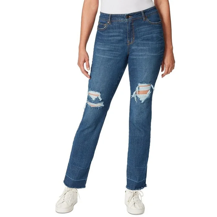 ripped mom fit jeans for ladies -Gloria Vanderbilt Women's Slim Fit Straight Leg Distressed Jeans Blue Size 16