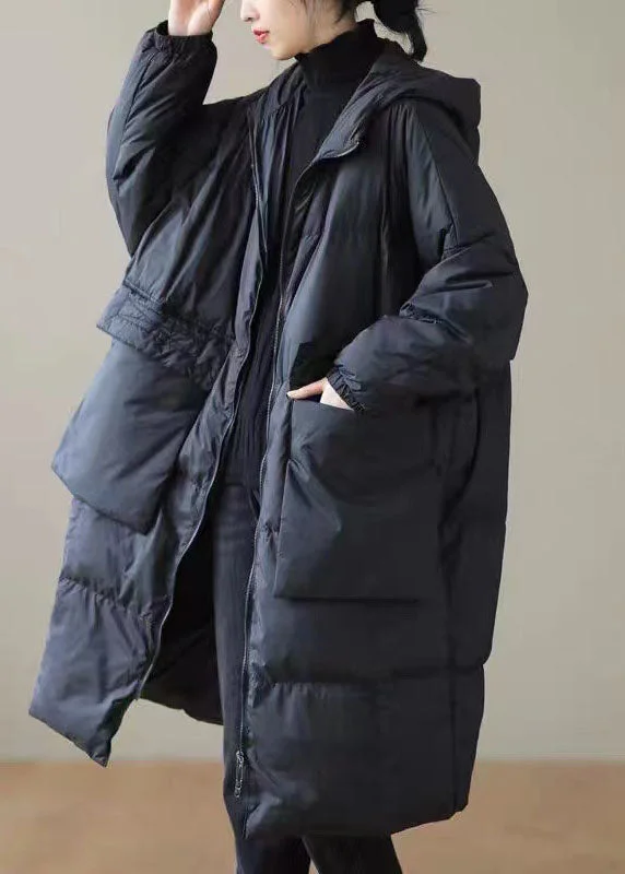 women's faux fur-lined parka -Black warm Duck Down Winter Coats Zip Up Winter