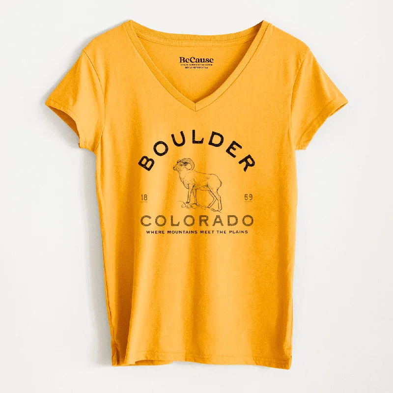 stylish cutout shoulder top for women -Boulder Colorado Bighorn - Women's 100% Recycled V-neck