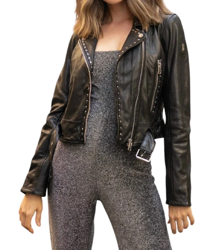 sporty track jacket for women -Maryn Leather Jacket In Black