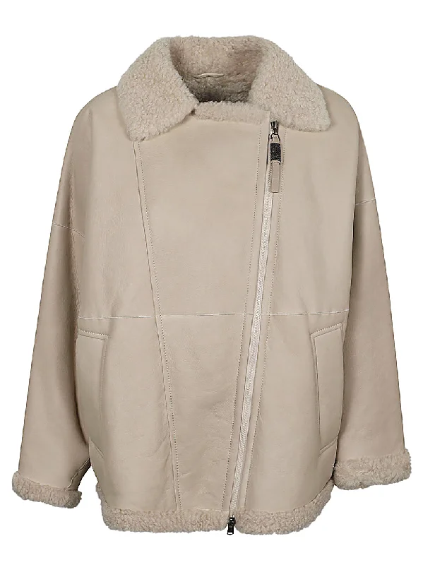 ladies' fleece zip-up jacket -Brunello Cucinelli Women's Jackets ivory