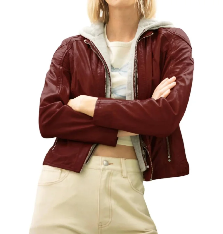 fashionable belted wool coat for women -Allice Rf Leather Jacket In Dusty Red