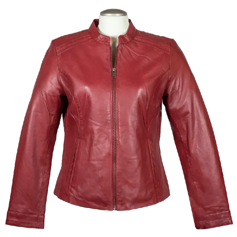 luxury designer winter coat for women -BOL Women's Round Collar Leather Jacket