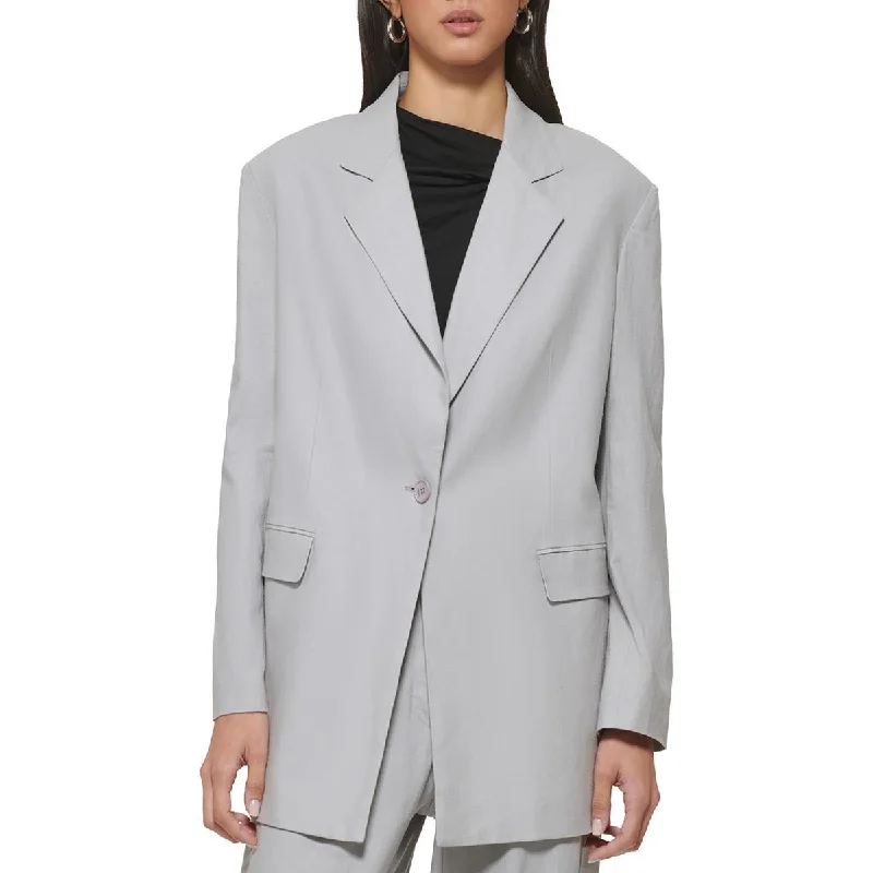 ladies' lightweight anorak coat -DKNY Womens Linen Business Two-Button Blazer