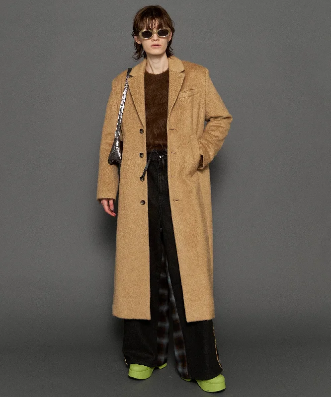 women's classic pea coat -Mohair Shaggy Long Coat