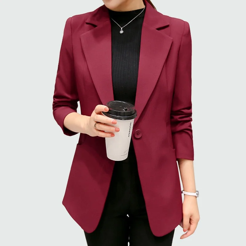 stylish longline coat for women -Wine Red Black Women Blazers And Jackets 2018 New Spring Autumn Fashion Single Button Blazer Femenino Ladies Blazer Female