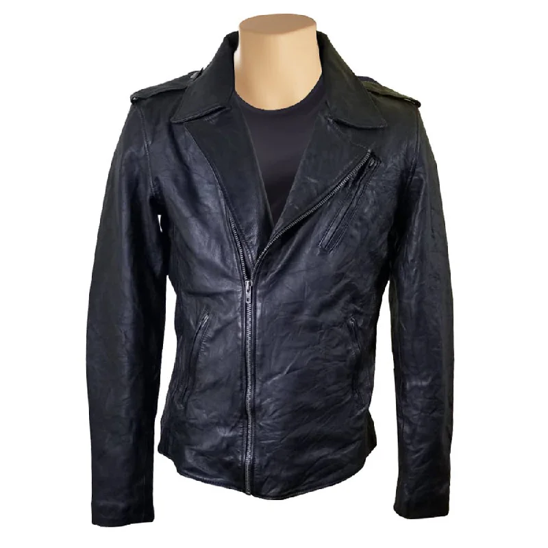 women's casual denim jacket -New Wrinkled Texture Leather jacket