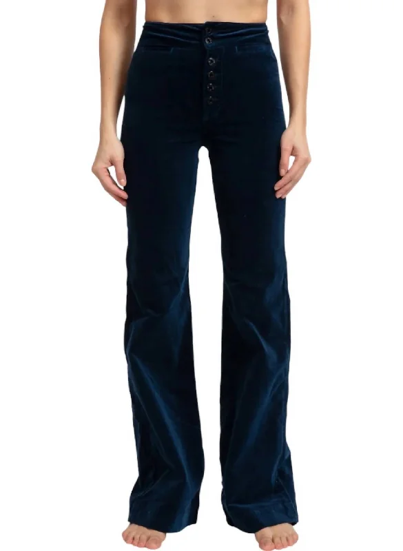 comfortable stretch mom jeans for women -Brighton Wide Leg Jeans In Navy Velvet