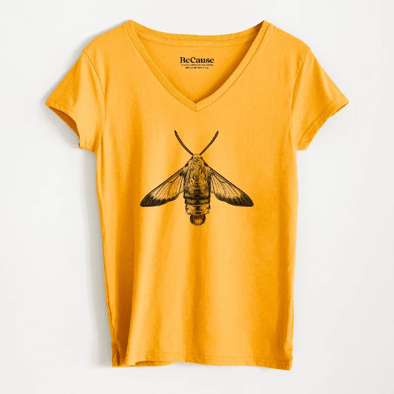 comfortable bamboo fabric top for women -Snowberry Clearwing Moth - Hemaris diffinis - Women's 100% Recycled V-neck