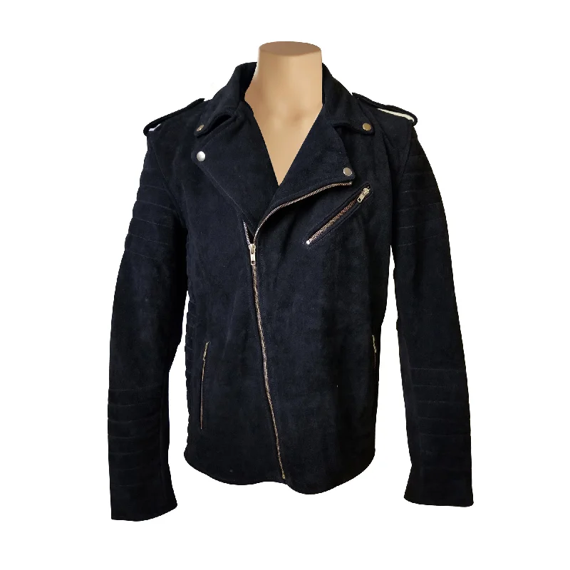 women's double-breasted coat -Schmitt's biker style suede leather jacket