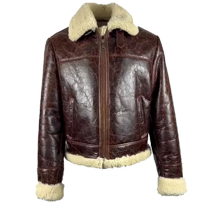 soft touch sherpa coat for women -Wayne Nash Brown vintage oxblood B3 Bomber Jacket