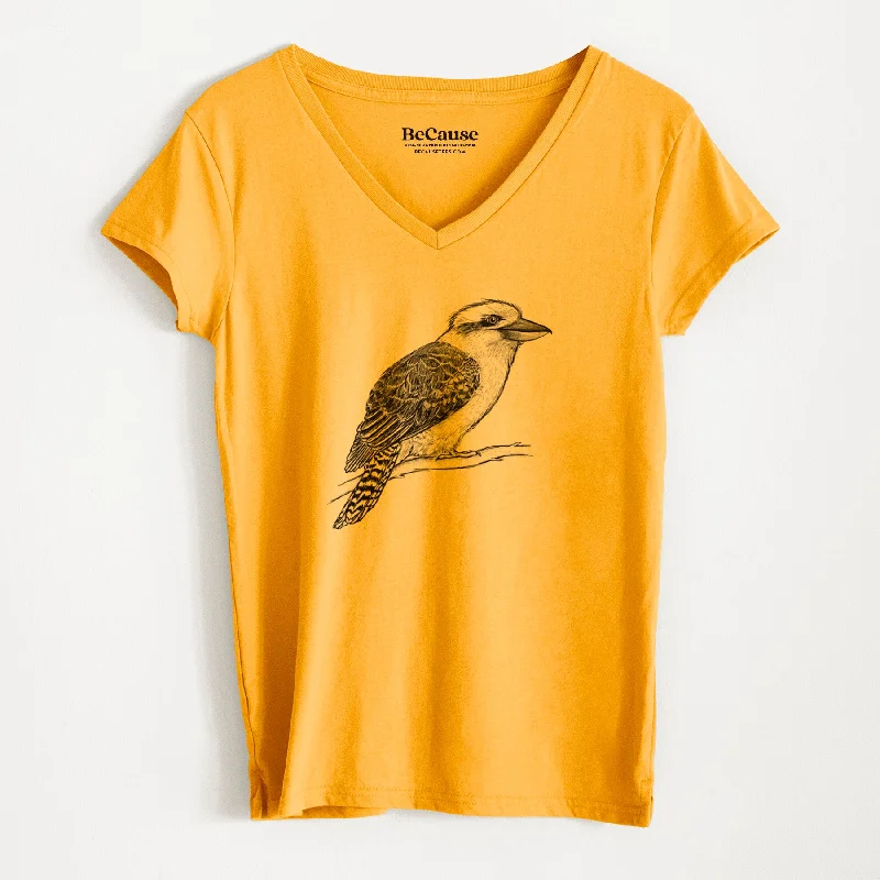 women's sporty zip-up pullover -Kookaburra - Dacelo novaeguineae - Women's 100% Recycled V-neck