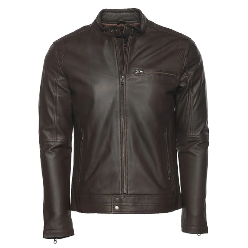 ladies' fur-lined jacket -Arthur dark brown café racer leather jacket