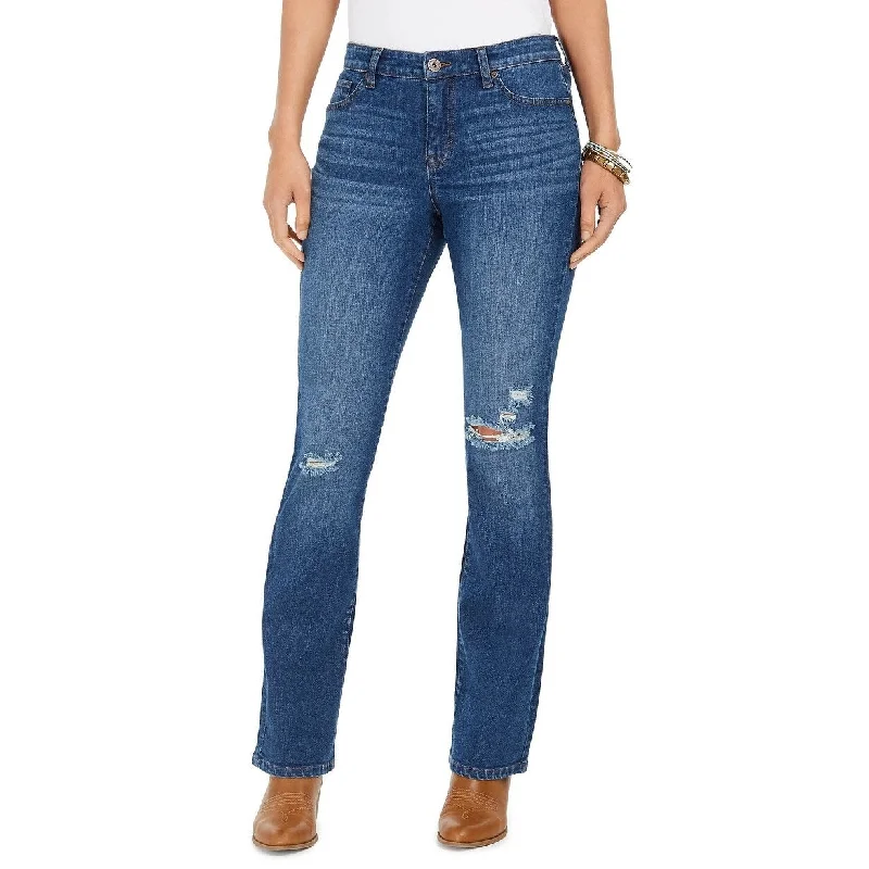 women's button-fly mom jeans -Style & Co Women's Destructed Curvy Boot-Cut Jeans Blue Size 4