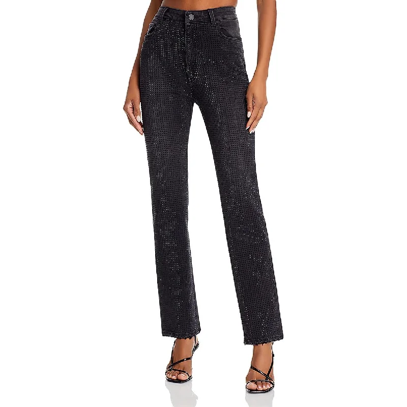 women's black high-waisted jeans -Womens High Rise Emellished Ankle Jeans