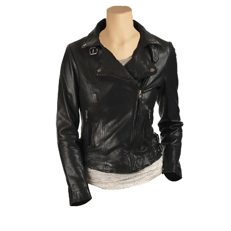 fitted wool blend coat for women -Women’s Biker Style Jacket With Collar Belt