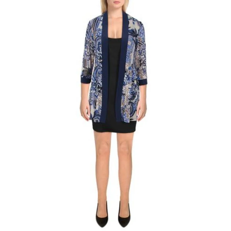 stylish women's blazer -R&M Richards Womens Mesh Printed Duster Blazer