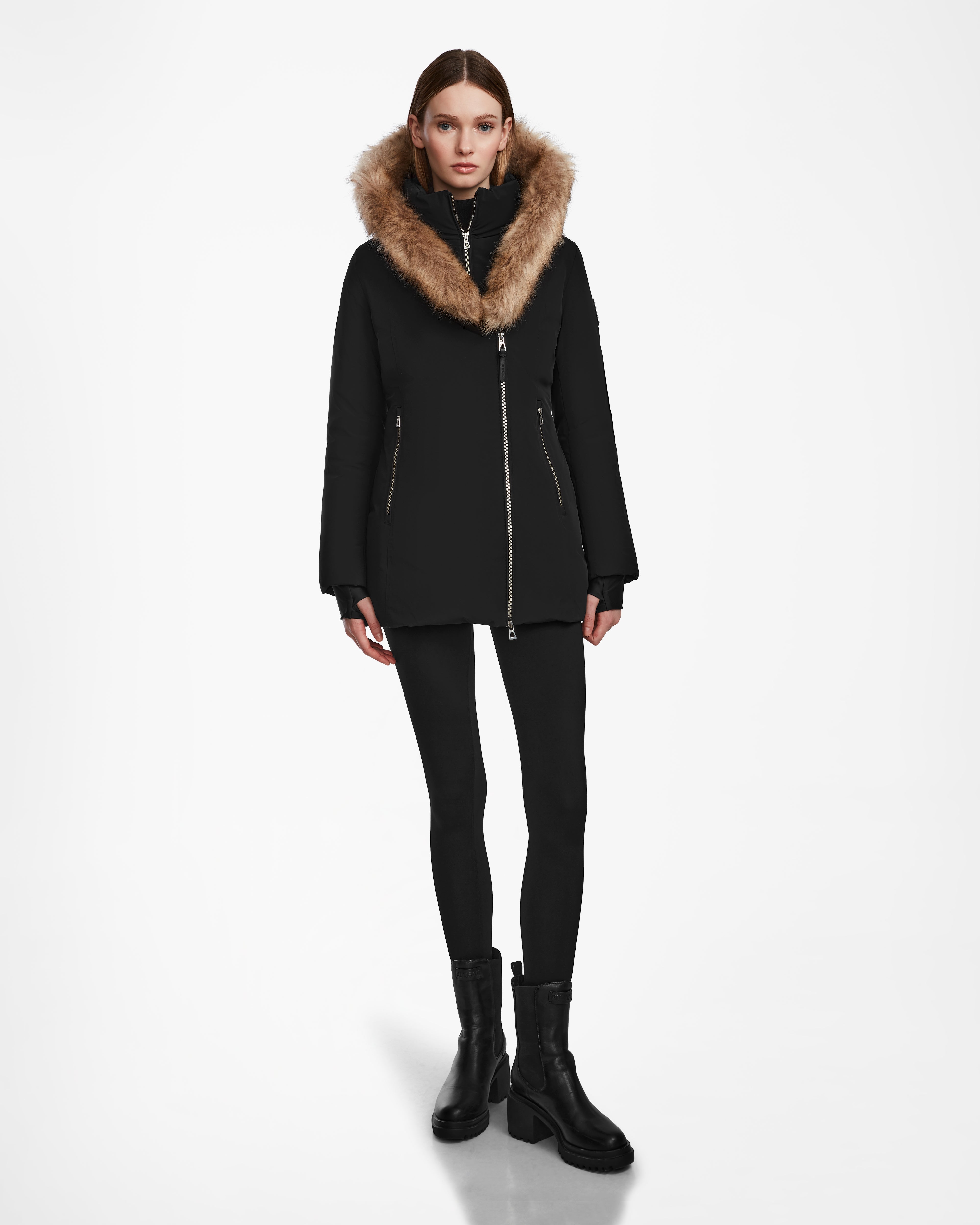 women's fur-trimmed parka -AURORE - L123561 Black/Natural