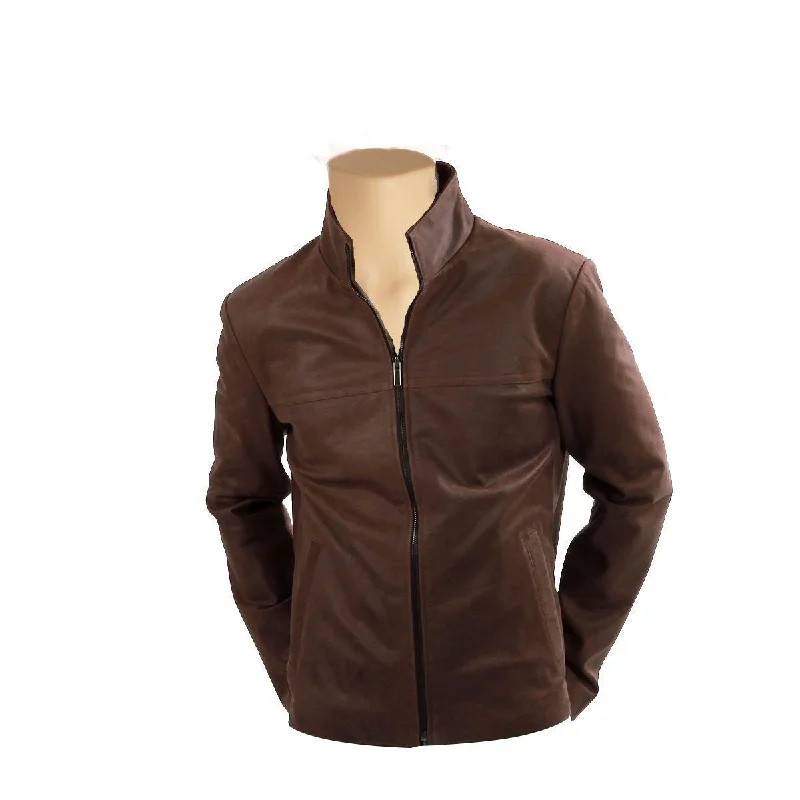 casual linen jacket for women -Brown Suede Leather jacket