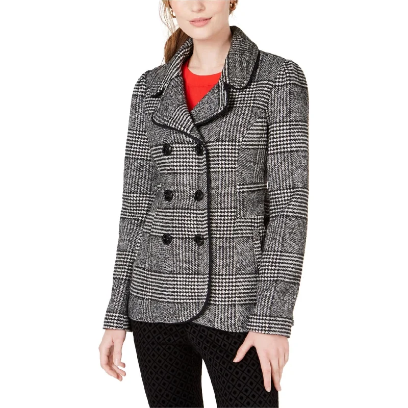 women's long trench coat -Maison Jules Womens Plaid Pea Coat