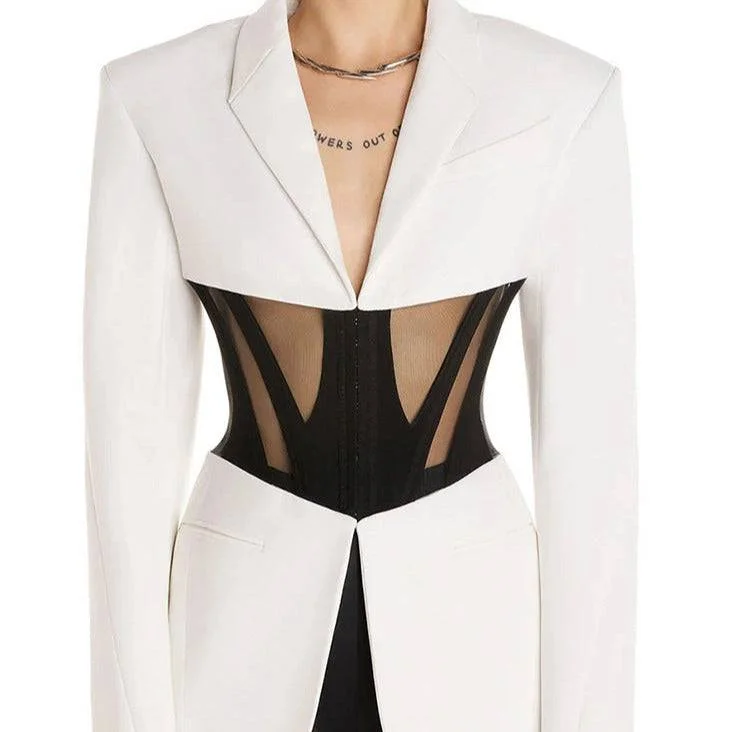 women's long trench coat -Candice Single-breasted Corseted Blazer In White