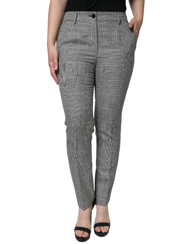 ladies' relaxed wide-leg denim -Dolce & Gabbana  Plaid Wool Mid Waist Women Tape Women's Pants (Pre-Owned)