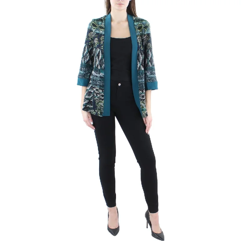 ladies' quilted coat -R&M Richards Womens Knit Printed Duster Blazer