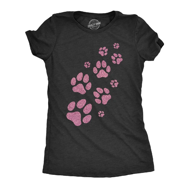 modern high-low hem top for ladies -Glitter Dog Paw Prints Women's T Shirt