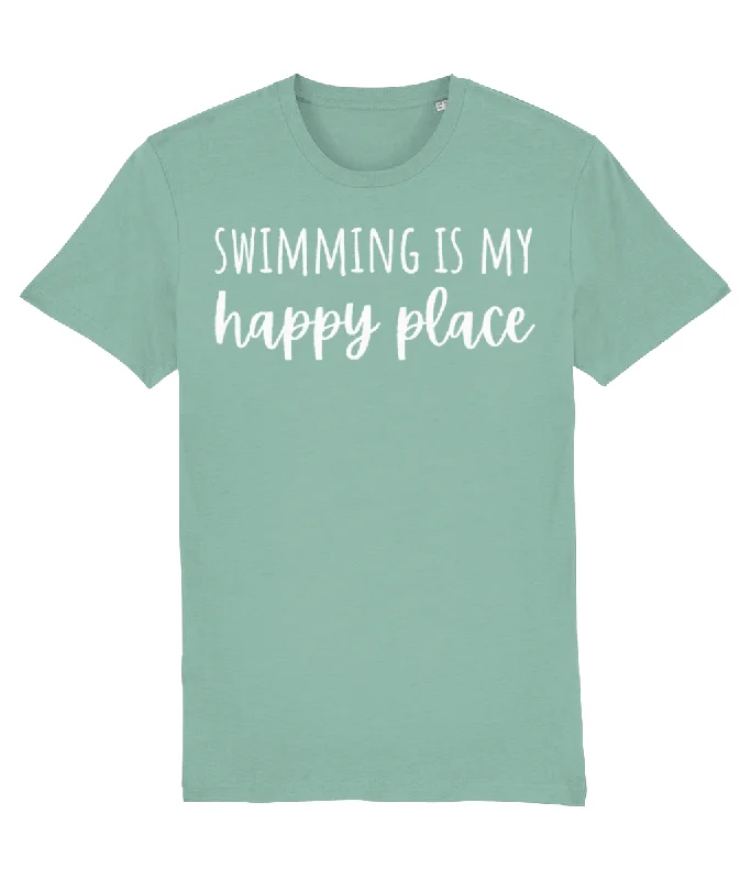 modern high-low hem top for ladies -Swimming Is My Happy Place Unisex Organic Cotton T-shirt