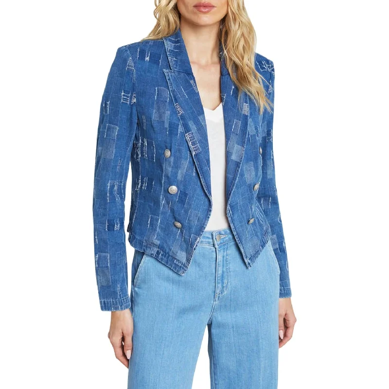 sleek satin bomber jacket for women -Wayne Denim Blazer In Tucson