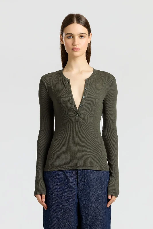 soft waffle-knit top for ladies -Verona Henley