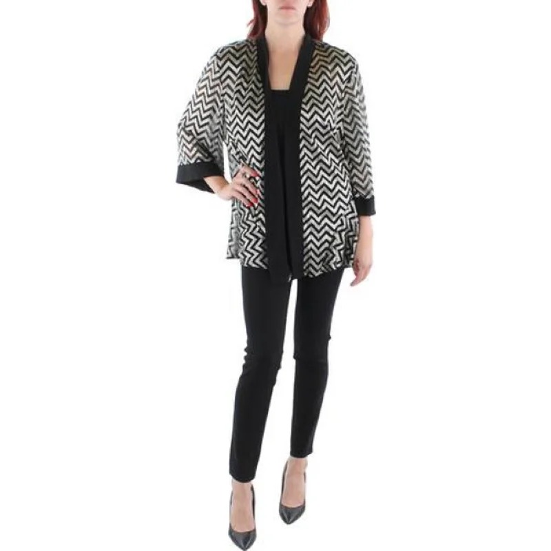 casual oversized shacket for women -R&M Richards Womens Petites Mesh Metallic Duster Blazer