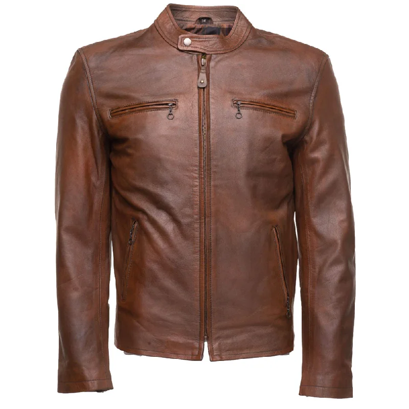 women's winter coat -Nick Hawley's Two -Tone brown Cafe racer Leather Jacket