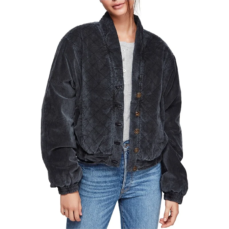 casual linen jacket for women -Free People Womens Quilted Jacket, Black, Small