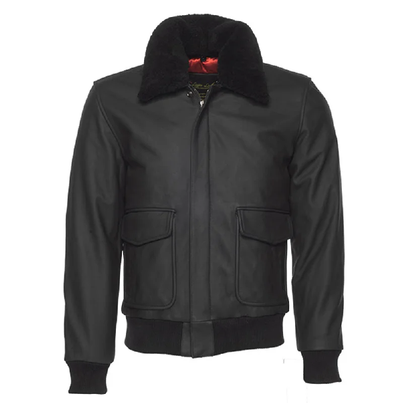 ladies' sporty windbreaker -Matte Black A2 Bomber Leather jacket