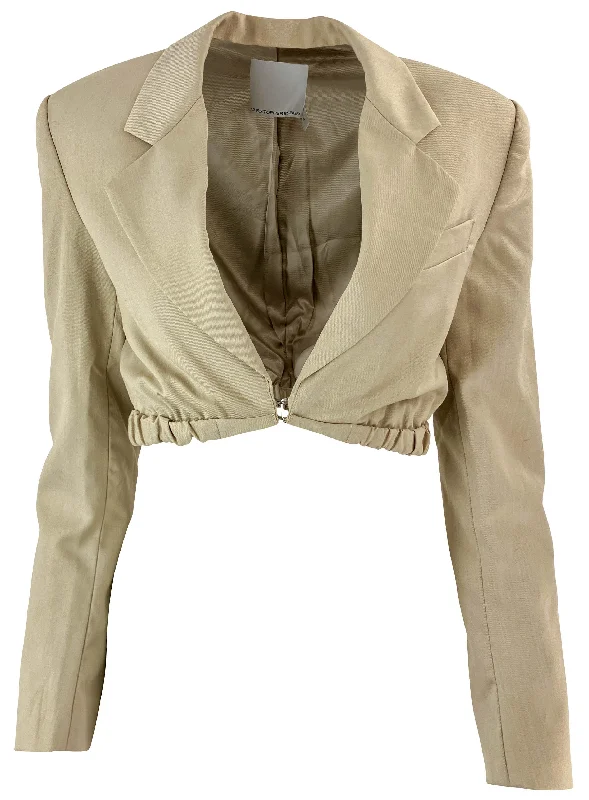 ladies' fur-lined jacket -Christopher Esber Contorta Blazer in Putty