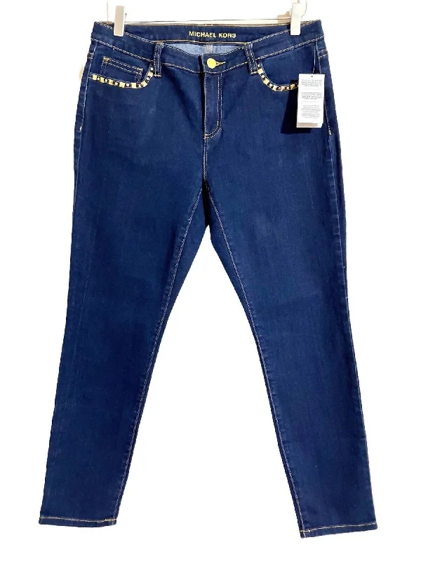 women's mid-rise casual denim -Women's Studded Skinny Jeans In Blue