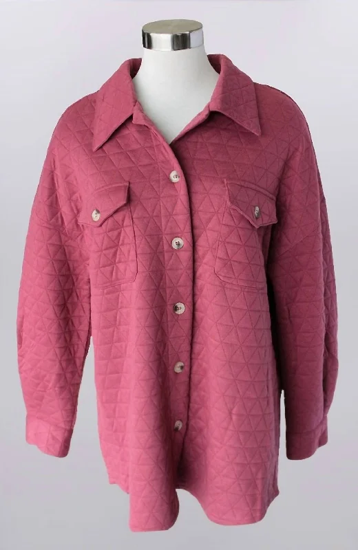 fitted wool blend coat for women -Quilted Shacket In Berry