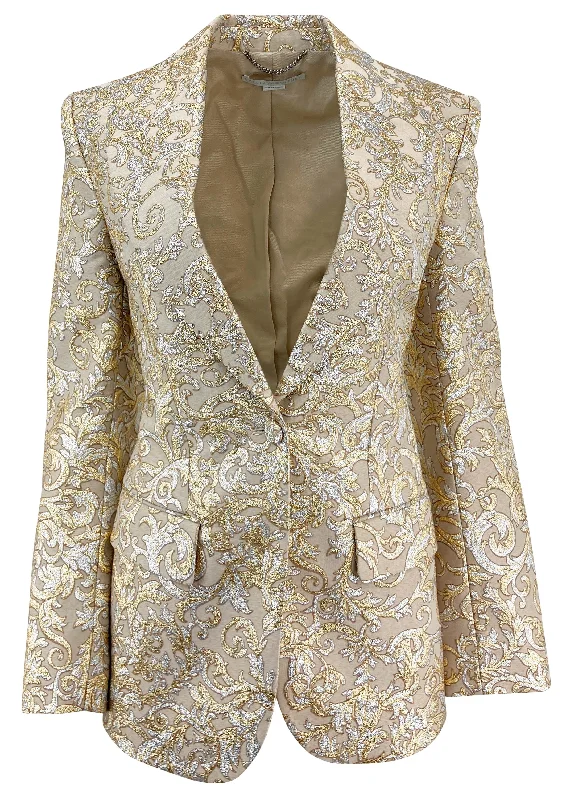 stylish women's blazer -Stella McCartney Single-Breasted Brocade Blazer in Gold