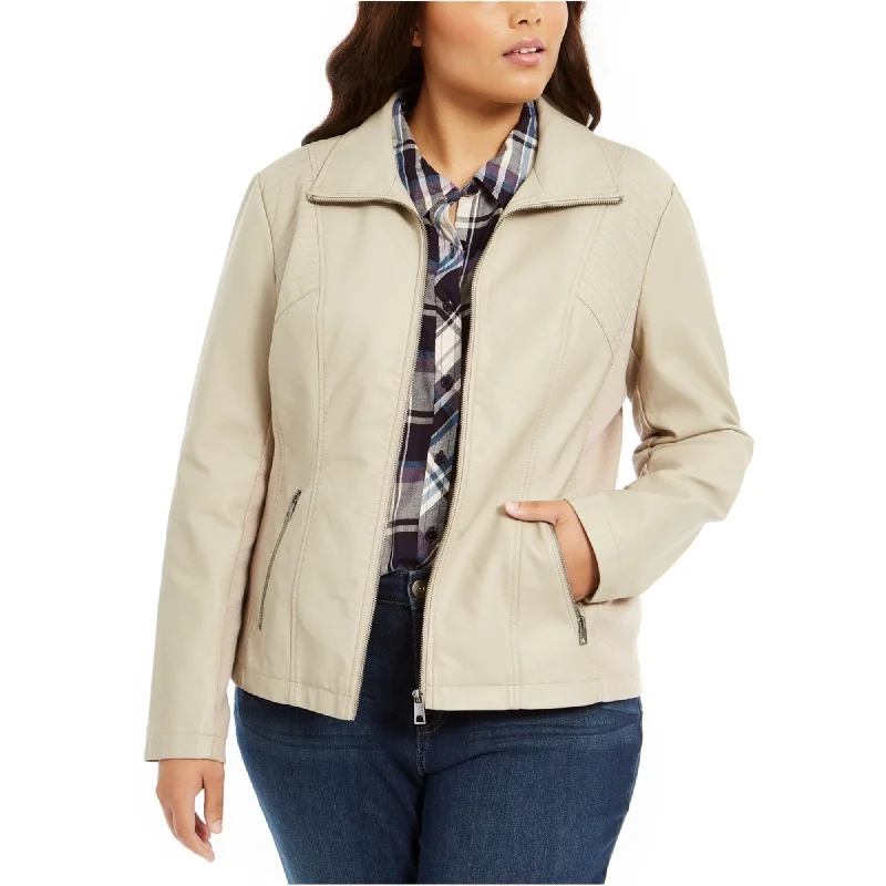 women's oversized corduroy jacket -Style & Co. Womens Pleather Jacket, Beige, 0X