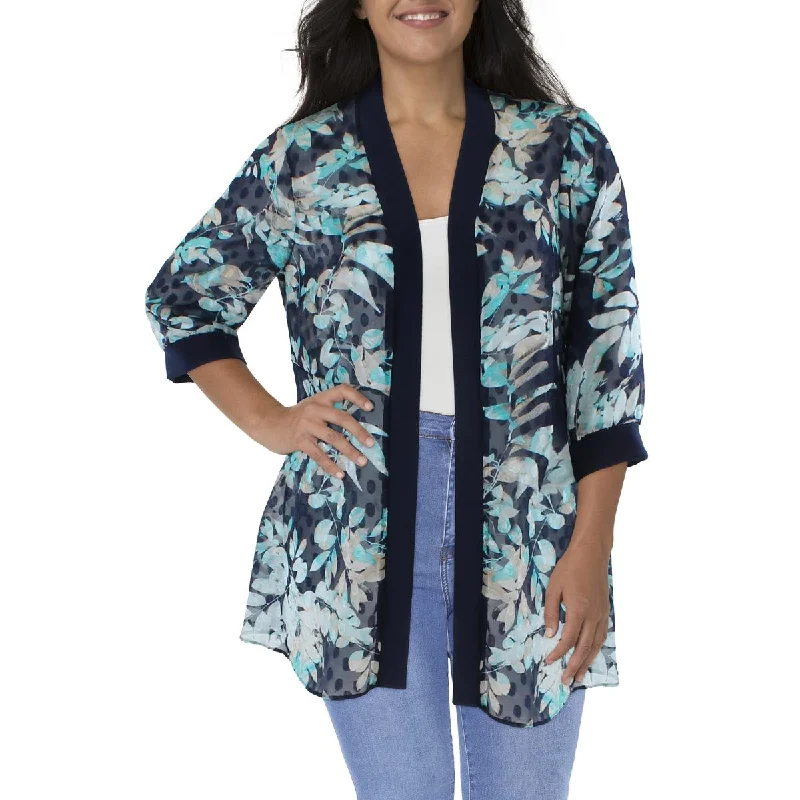 oversized women's coat -R&M Richards Womens Printed Duster Open-Front Blazer