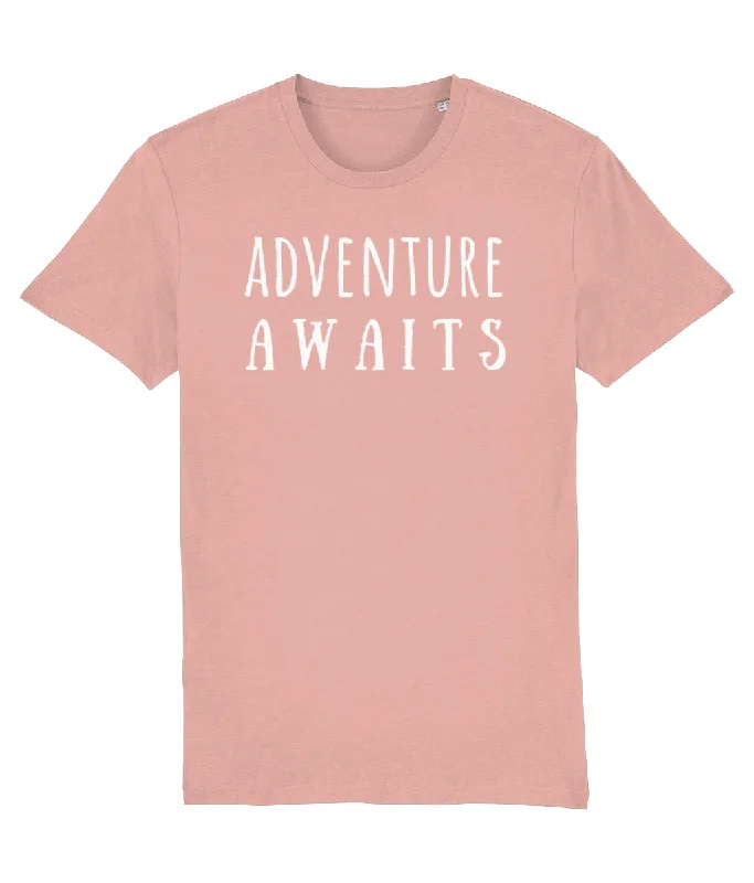 ladies' short sleeve top -Adventure Awaits Writing Unisex Organic Cotton T-shirt