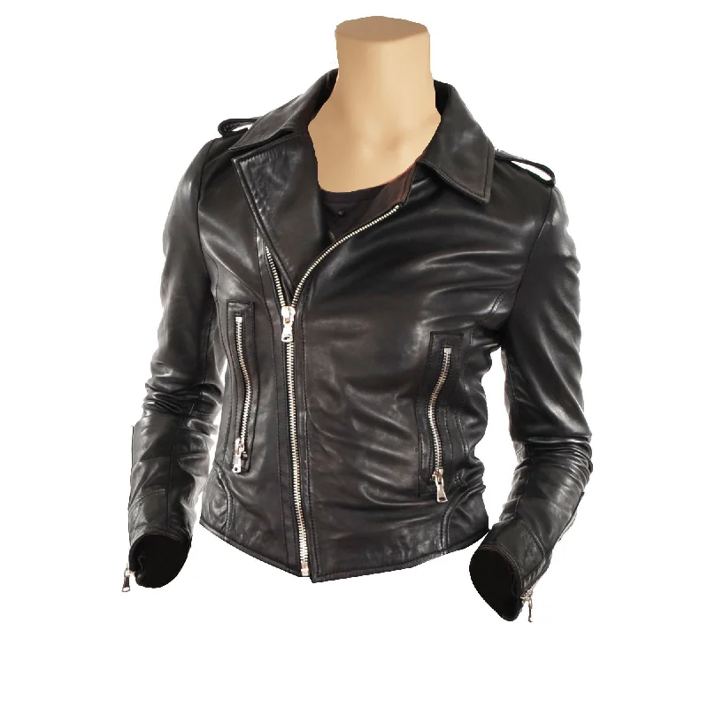 ladies' long hooded winter coat -Women’s Double Breasted Leather Jacket