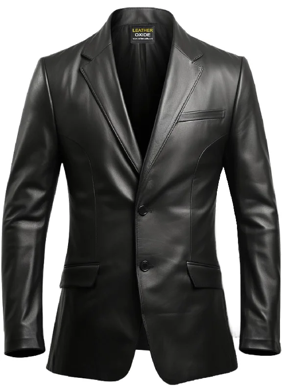 women's oversized corduroy jacket -Men Designer Black Leather Blazer