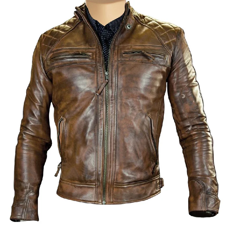 winter-ready faux shearling jacket for women -Roan Distressed Brown moto leather jacket