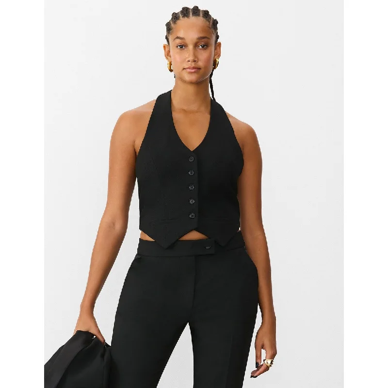 cropped wool blazer for women -Gstq Tux Halter Vest