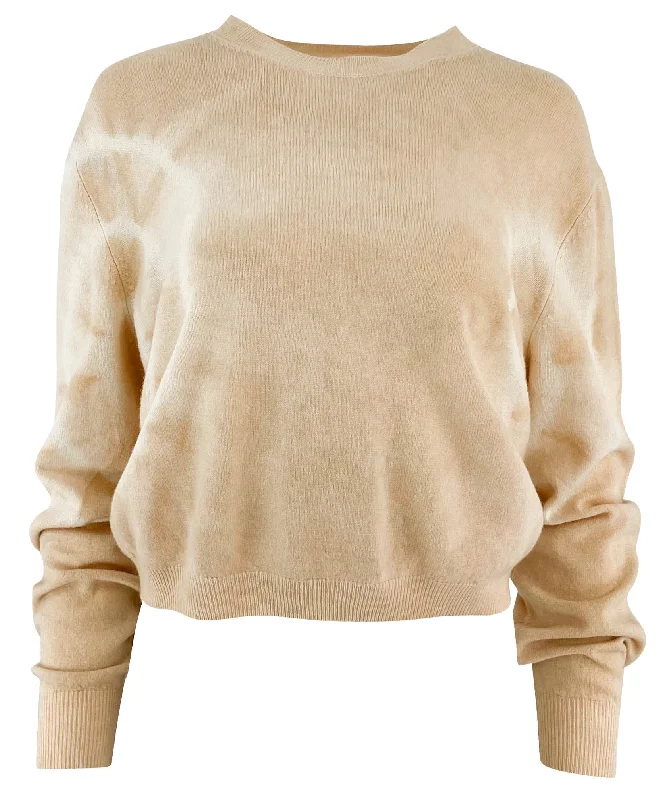 women's sophisticated lace tunic -The Elder Statesman Spiral City Crew Sweater in Off White/Khaki