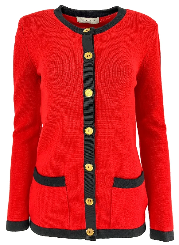 ladies' long sleeve top -Giuliva Heritage The Eugenia Cardigan in Red