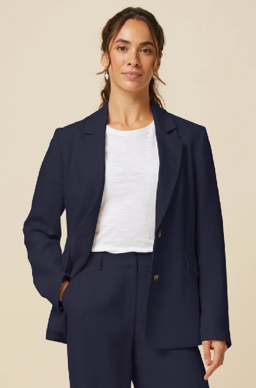 casual coats for women -Linen Blend Blazer | Navy