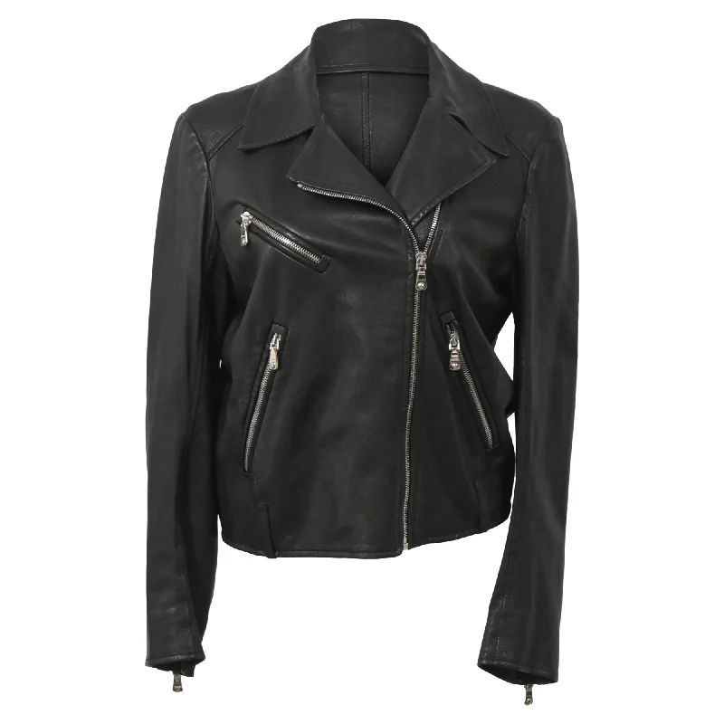 stylish longline coat for women -Miu Miu Zipped Biker Jacket in Black Leather